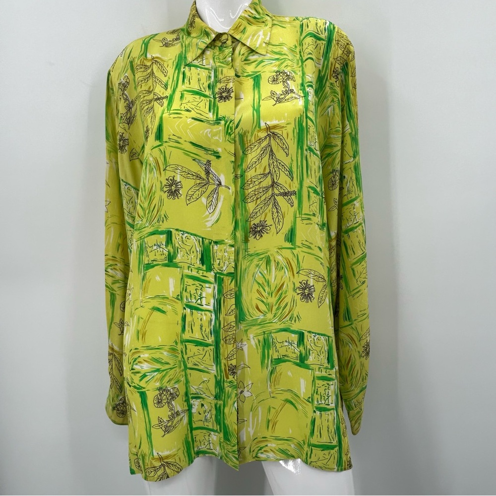 *** Piano Silk Button Up Yellow and Green *** XL